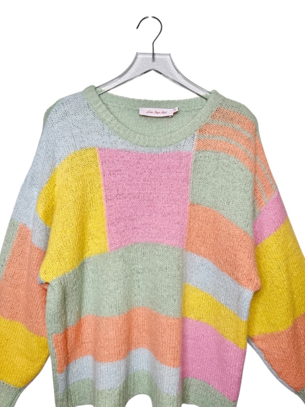 Lisa Says Gah Helen Sweater Pastel Color Block Oversized Pink Green Yellow M/L - Picture 3 of 15